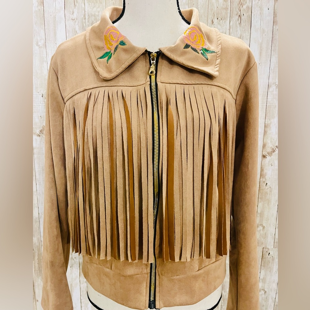 Mexican Brown Cowboy Jacket With Fringes Size Large Chaqueta Vaquera Mexicana